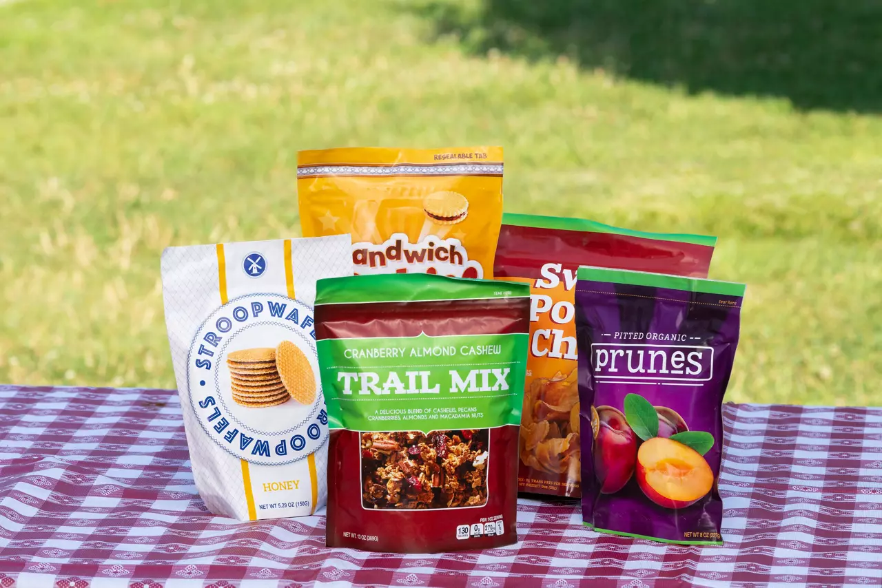 Snack bags on a picnic blanket 